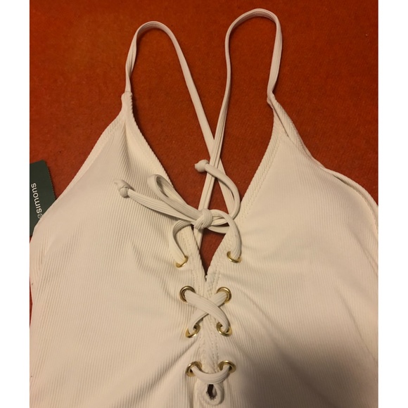 Quinsoul off white cream ribbed one piece swimsuit NWT - Picture 4 of 11